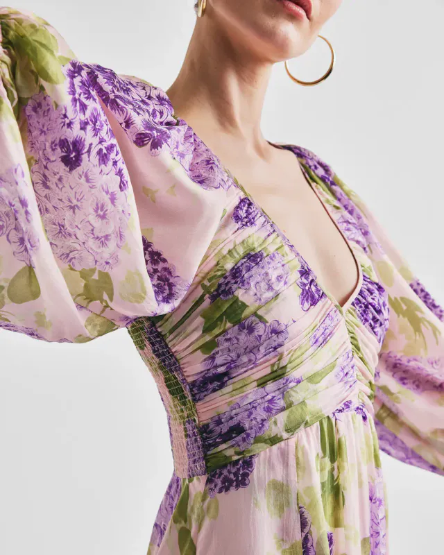 ByTiMo - Cupro Rouching Dress Purple Flowerfield