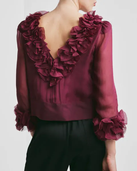 Hovedbilde BYTIMO - ORGANZA FRILLY TOP - BURGUNDY