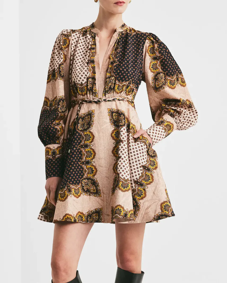 BYTIMO - Jacquard Mini Dress Vintage Paisley 