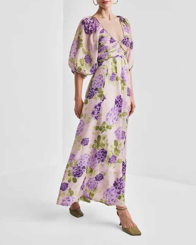 ByTiMo - Cupro Rouching Dress Purple Flowerfield
