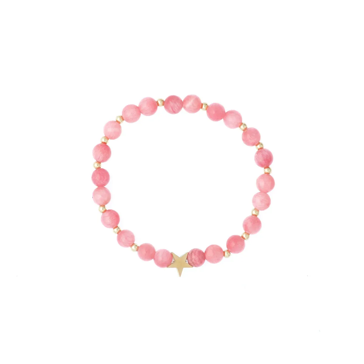 STONE BEAD BRACELET 6 MM W/GOLD BEADS CANDY PINK