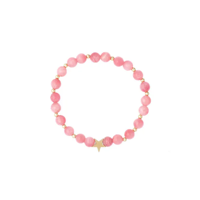 Hovedbilde STONE BEAD BRACELET 6 MM W/GOLD BEADS CANDY PINK