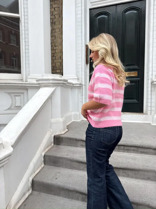 Rah Oslo - Short sleeve cardigan with buttons Pink/light pink